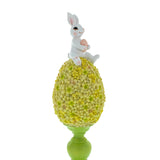 Spring Bunny Sitting on Textured Flower Easter Egg Display Stand 11.4 Inches Tall