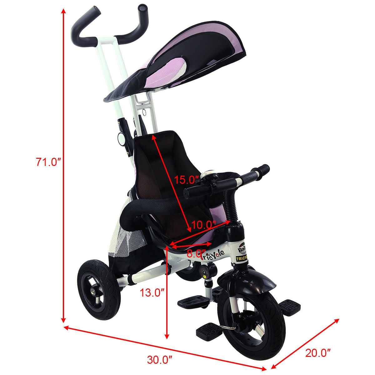 Triciclo Cochecito de Aprendizaje 4 en 1 Desmontable para Bebé con Toldo y Bolso - Rosa