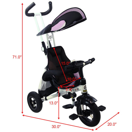 Triciclo Cochecito de Aprendizaje 4 en 1 Desmontable para Bebé con Toldo y Bolso - Rosa