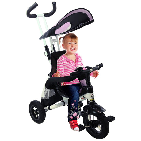 Triciclo Cochecito de Aprendizaje 4 en 1 Desmontable para Bebé con Toldo y Bolso - Rosa