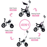 Triciclo Cochecito de Aprendizaje 4 en 1 Desmontable para Bebé con Toldo y Bolso - Rosa