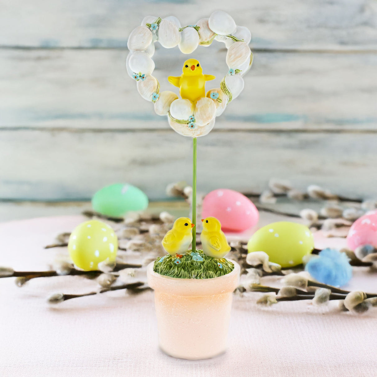 Easter Chick Egg Topiary Wreath Pot Tabletop Spring Decor 12.5 Inches Tall