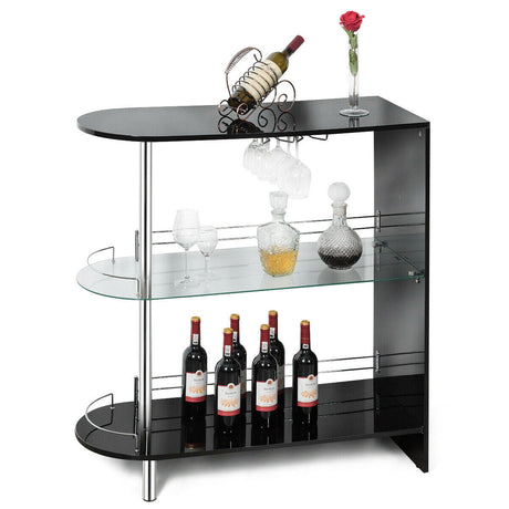 Mesa de bar de 2 portavasos con estante de vidrio templado