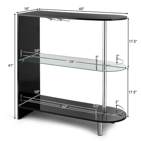 Mesa de bar de 2 portavasos con estante de vidrio templado