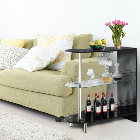 Mesa de bar de 2 portavasos con estante de vidrio templado