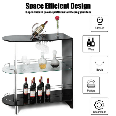 Mesa de bar de 2 portavasos con estante de vidrio templado