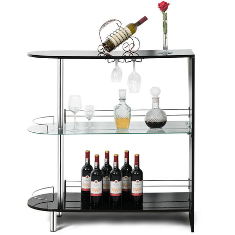 Mesa de bar de 2 portavasos con estante de vidrio templado