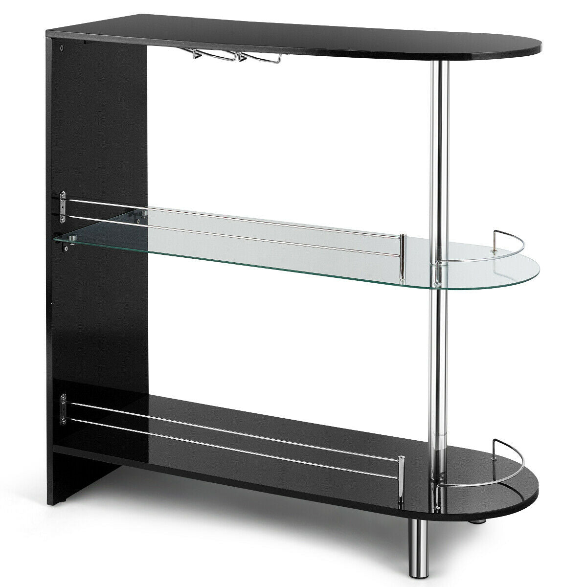 Mesa de bar de 2 portavasos con estante de vidrio templado