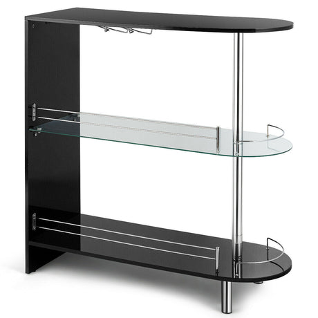 Mesa de bar de 2 portavasos con estante de vidrio templado