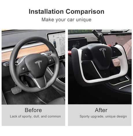 Yoke Style Steering Wheel for Model 3 / Y【Black & White Leather】