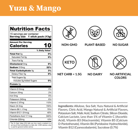 Electrolitos de yuzu y mango - Cero azúcar