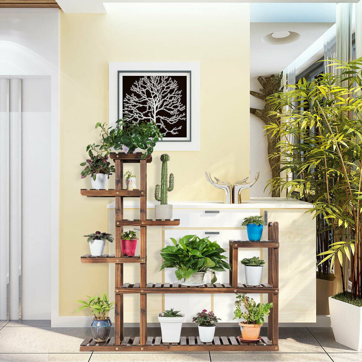 Estantería de madera de 7 niveles para plantas y flores