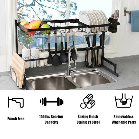 Escurridor de platos de acero inoxidable de 2 niveles para colocar sobre el fregadero